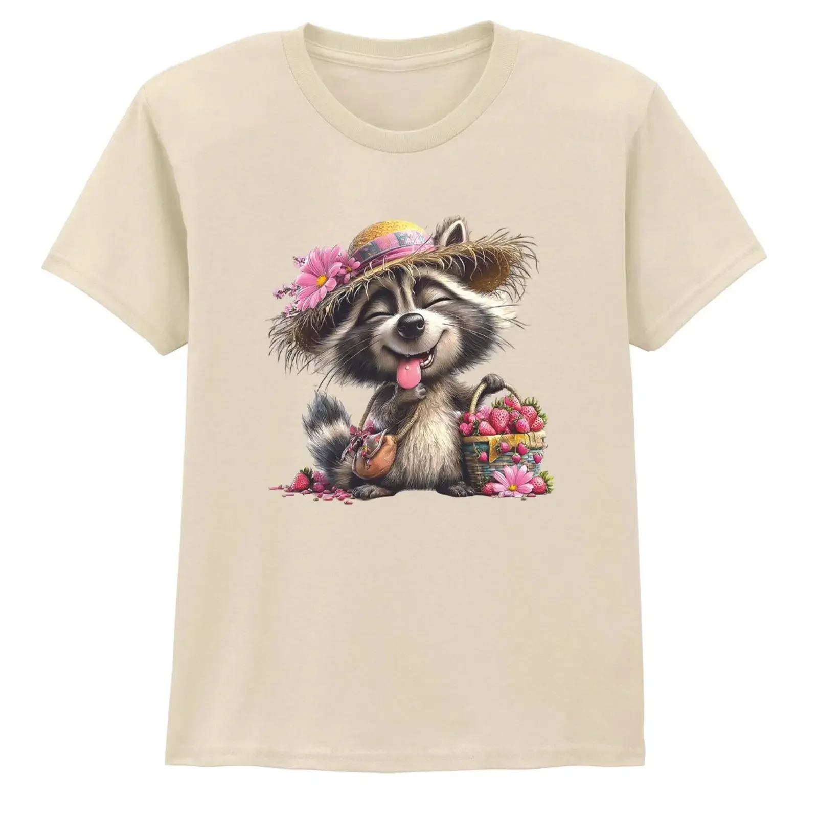 Süßes Erdbeer pflücken Waschbär Mädchen T Shirt Geburtstag Geschenk für Tochter vintage Washed Stretched Stylish