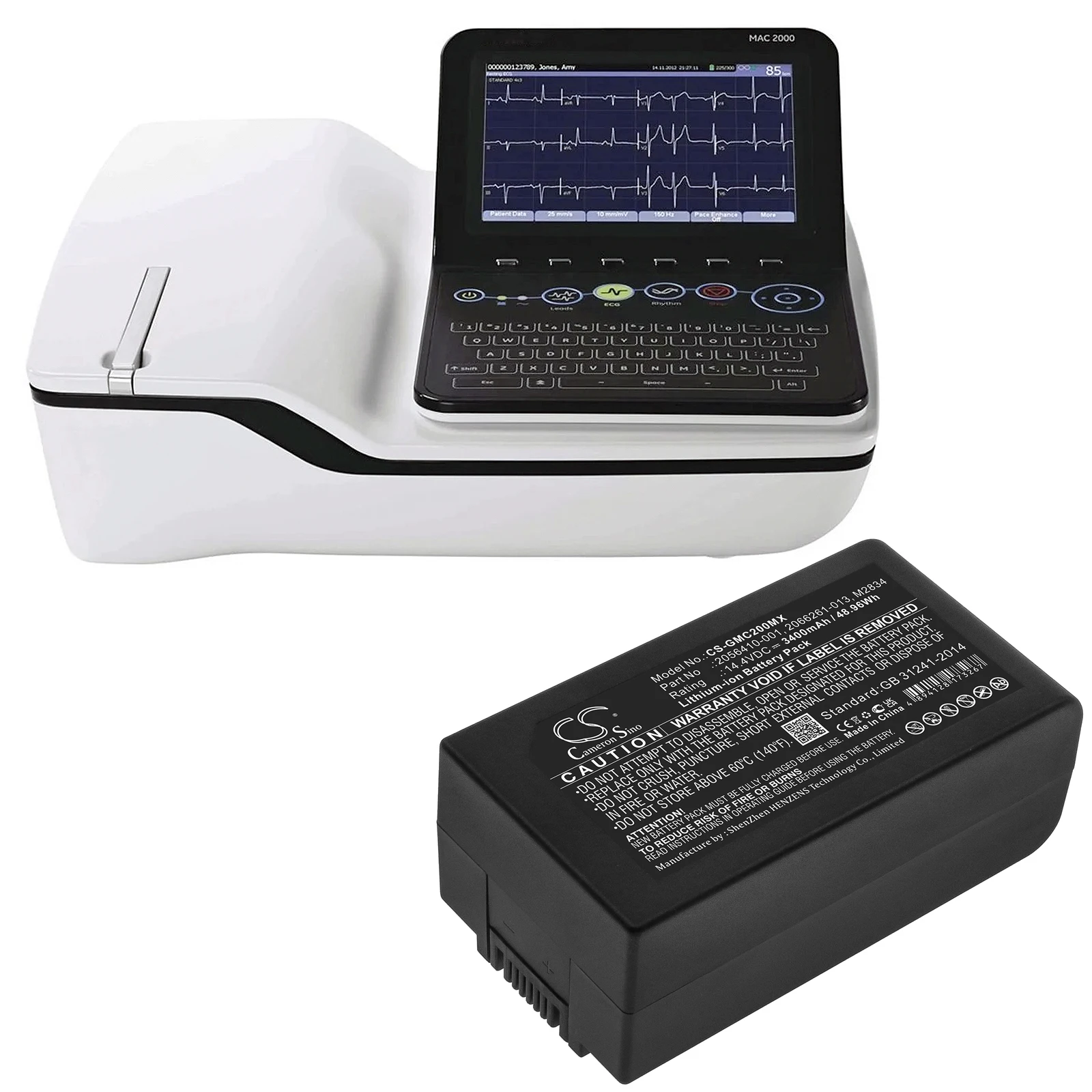 CS-GMC200MD/CS-GMC200MX 2600mAh/3400mAh Portable Resting ECG Machine Battery M2834,2056410-001 for GE MAC 2000, MAC 2000 EKG