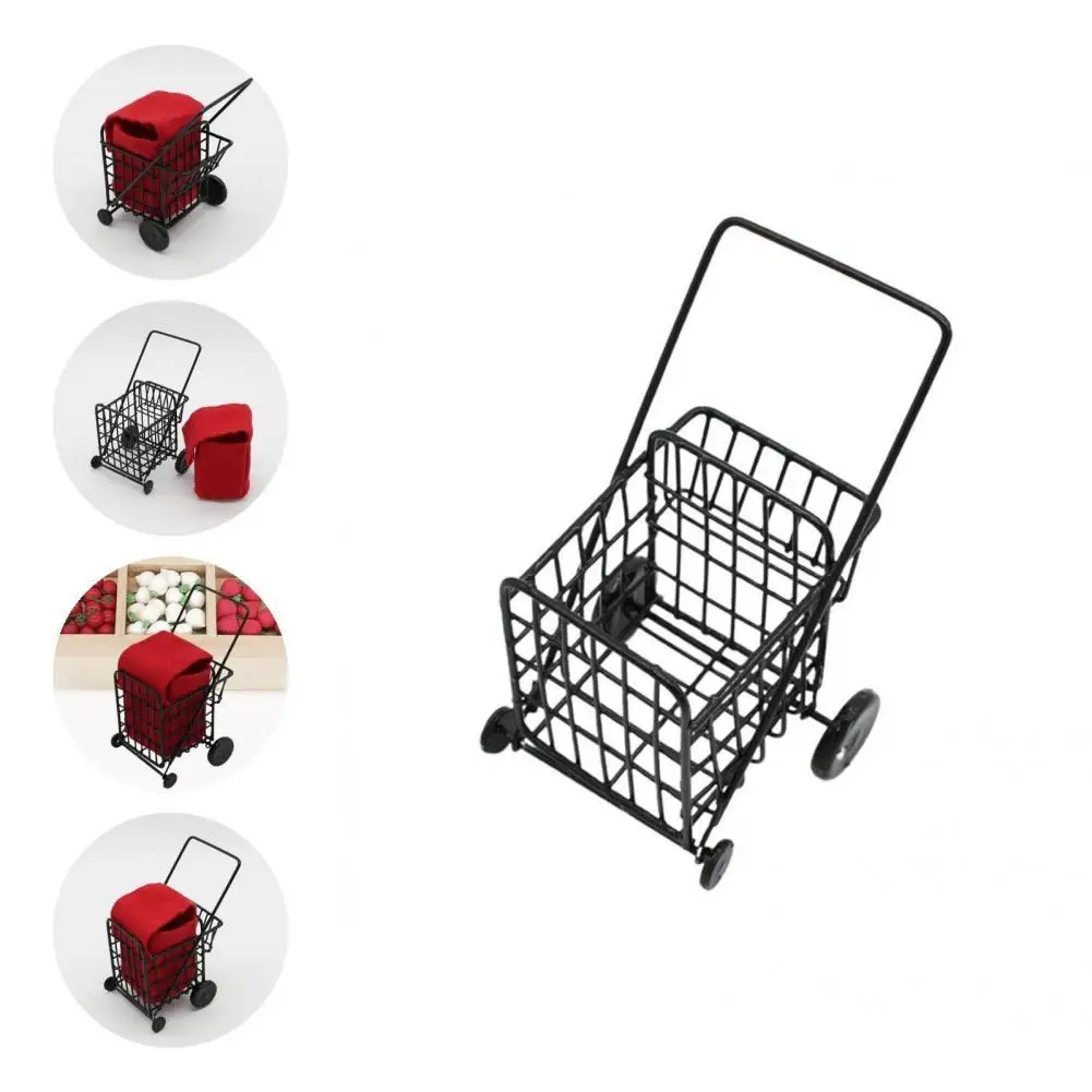 Durable Dollhouse Shopping Cart  Miniature Small Metal Shopping Cart  Miniature 1/12 Scale Shopping Cart