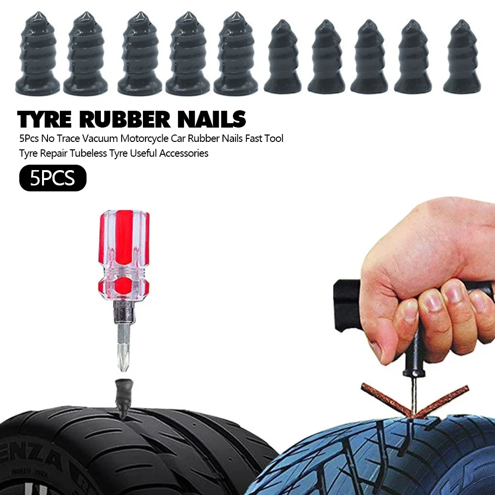 

5Pcs No Trace Vacuum Motorcycle Car Rubber Nails Fast Tool Tyre Repair Tubeless Tyre Useful Accessories