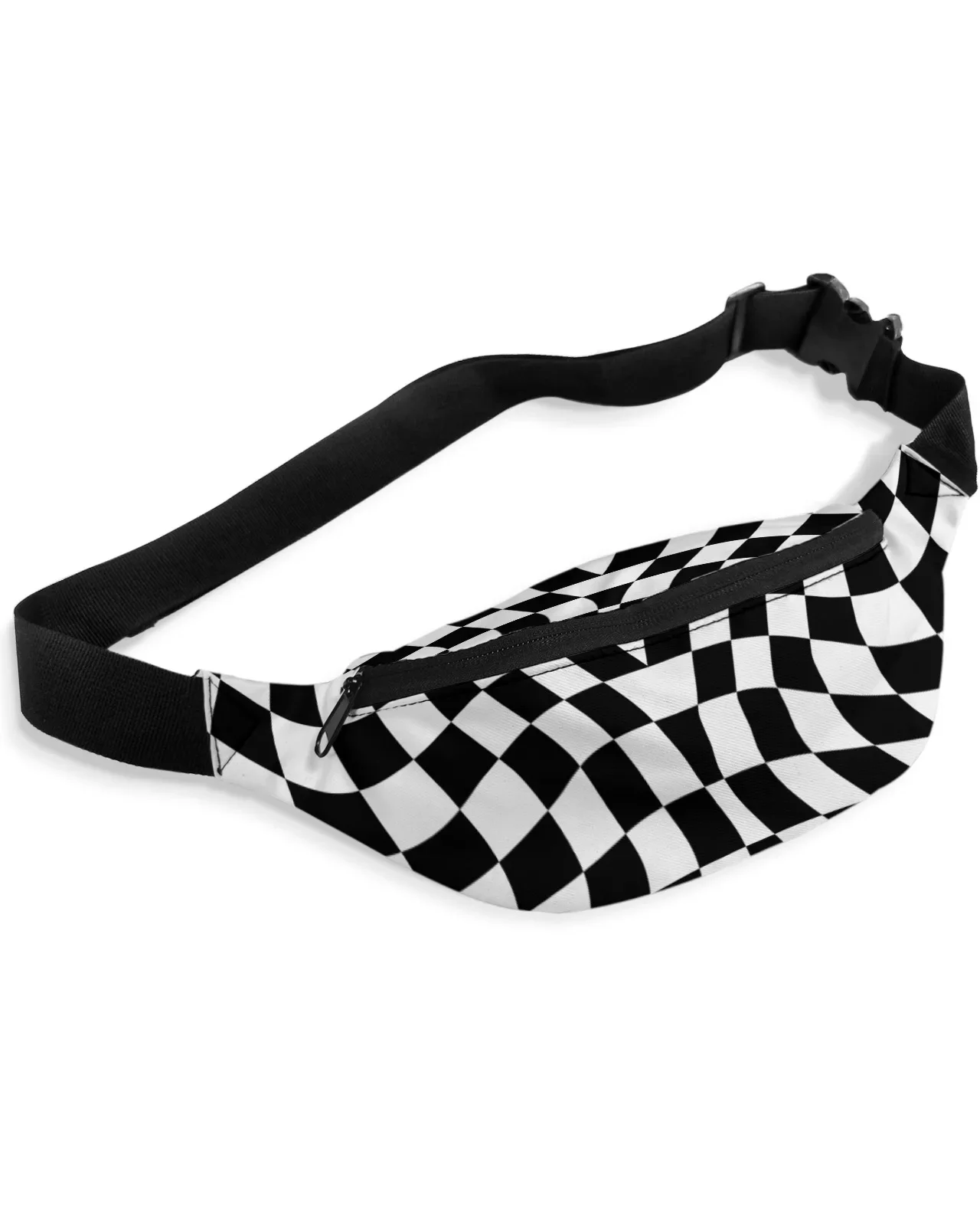 Checkered Black White Lattice Men Women Waist Bag Fanny Pack Purse Large Phone Belt Bag Wallet Pouch Waterproof Banana Hip Bags