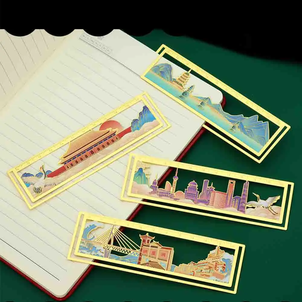 

Chinese Famous Scenic Spot Hollow Out Metal Bookmarks High-End Brass Bookmarks Cultural And Creative Rulers Souvenirs Small Gift