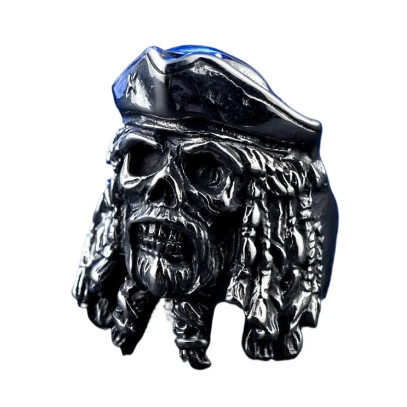 Retro Punk Gothic Pirate Captain Demon Skull Rings for Men Personality Scary and Funny Finger Jewelry Halloween Gifts