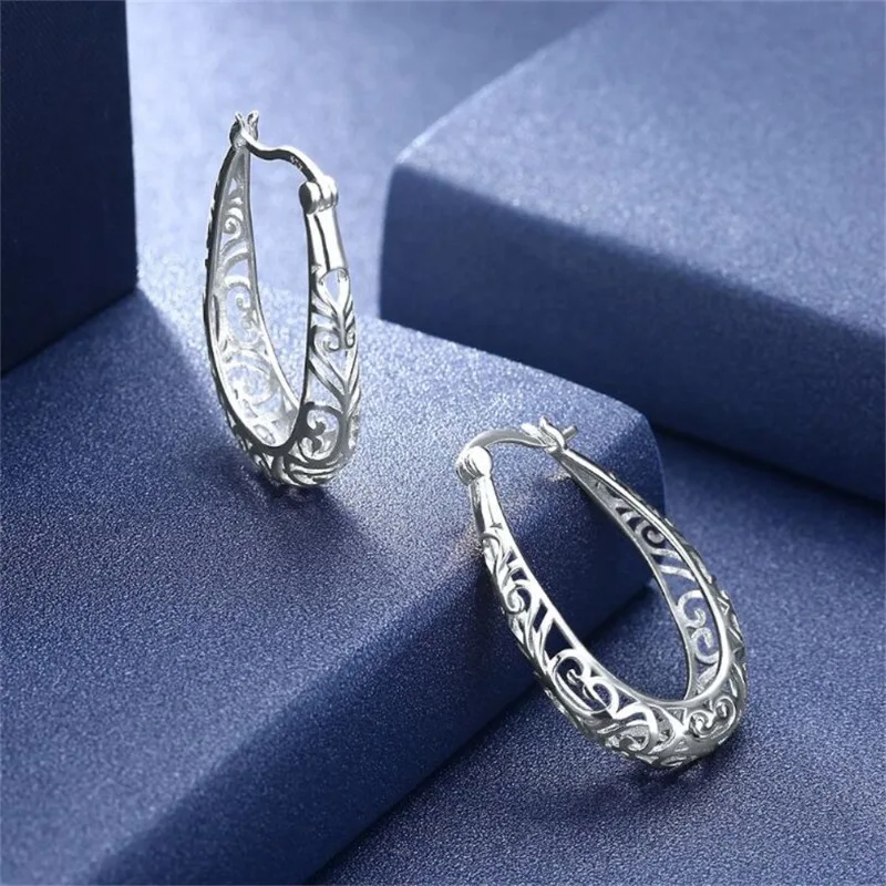 Women's Vintage Hollow Pattern Ring Earrings, Stylish Silver Plated Vintage Bohemian Ring Earrings, Party Earrings