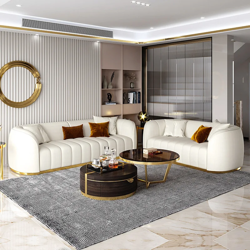 

Modern Nordic-Style 123 Seat Leather Sectional Sofas Set With Stainless Steel Frame for Home Villa Hotel or Office Use