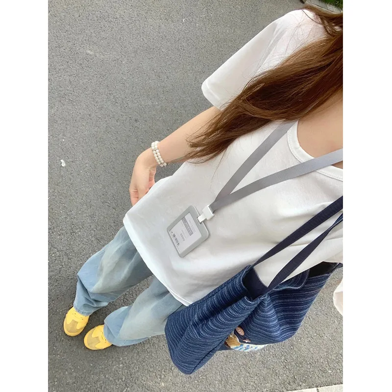 Wide Jeans Trousers For Woman Straight Blue Casual Retro 2000S American Distressed Hole Ripped Female Clothing Unisex Basic