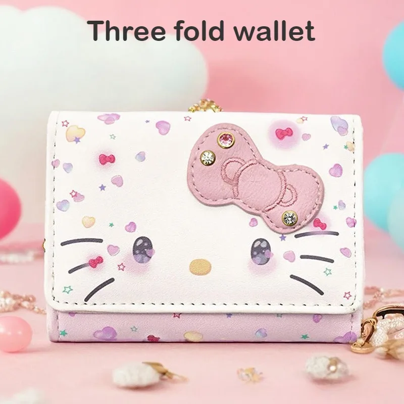 

KT Cat Wallet Cartoon Cute Short Three Fold Large Capacity Student Retro Coin Change Storage Card Bag Commuter Portable Gifts