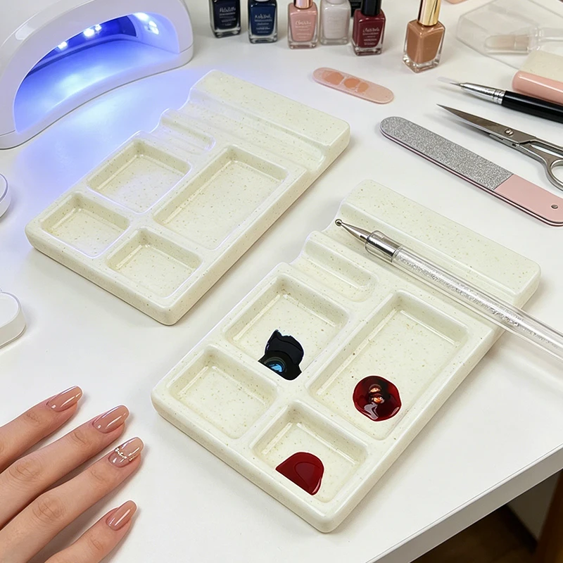 Ceramic Nail Art Palette With Pen Rest Multi‑Function Mixing Tray For Nail Polish Gel Paint Watercolor Smudge Manicure Tool
