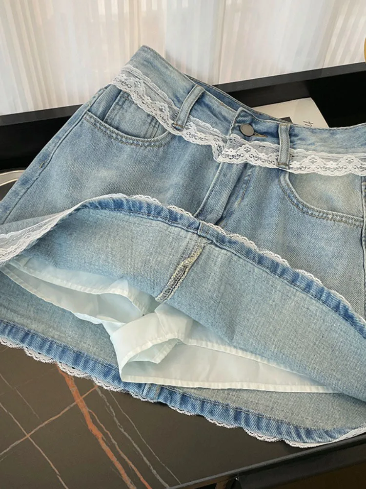 

Ретро-юбка из денима с кружевными вставками, завышенной талией, женская, летняя, новая, маленький размер, универсальная, облегающая юбка-карандаш