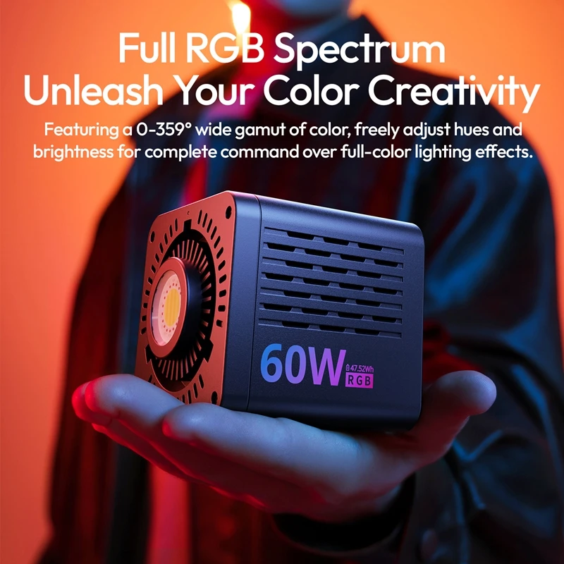 Ulanzi C60 60W RGB Video Light COB Lamp Full RGB Fill Light Professional Outdoor Studio Vlog with Customizable Lighting Effects
