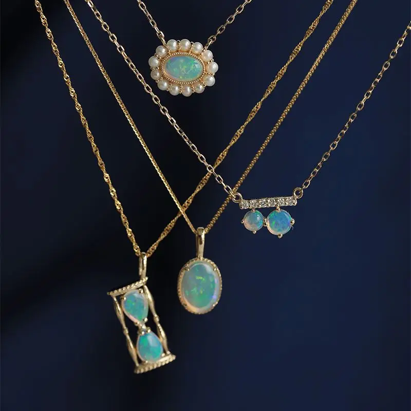 الأسترالية الطبيعية أوبال حجر قلادة الساعة الرملية قلادة تصميم بيضاوي الشكل جولة تنوعا الراقية سلسلة الترقوة سلسلة عنق