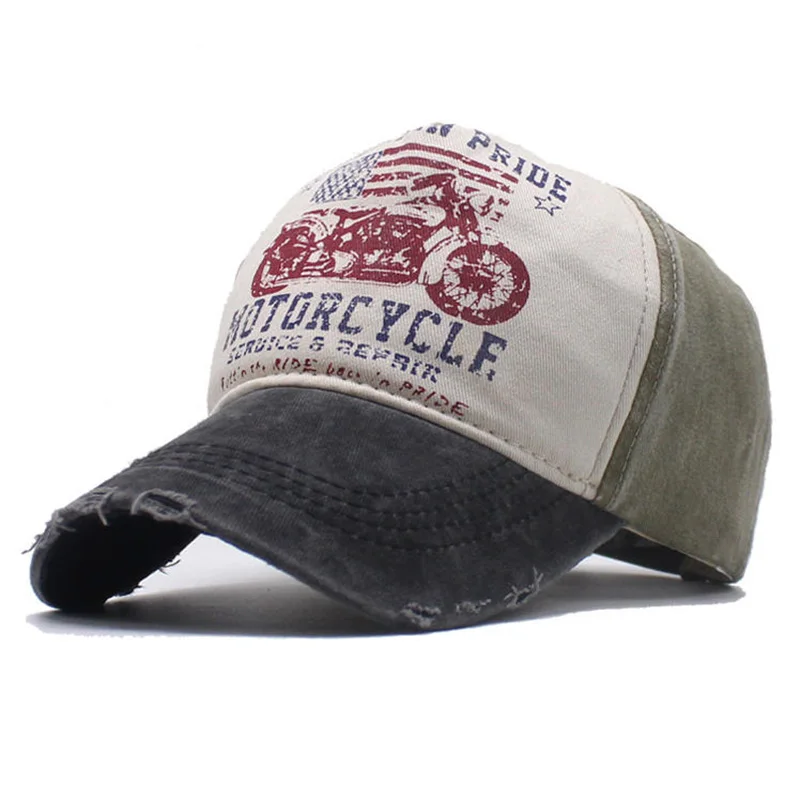 Motorcycle Sun Hat Graffiti Print Baseball Washed Vintage Cap Color-block Baseball Wide Brim Hat Duckbill Cap