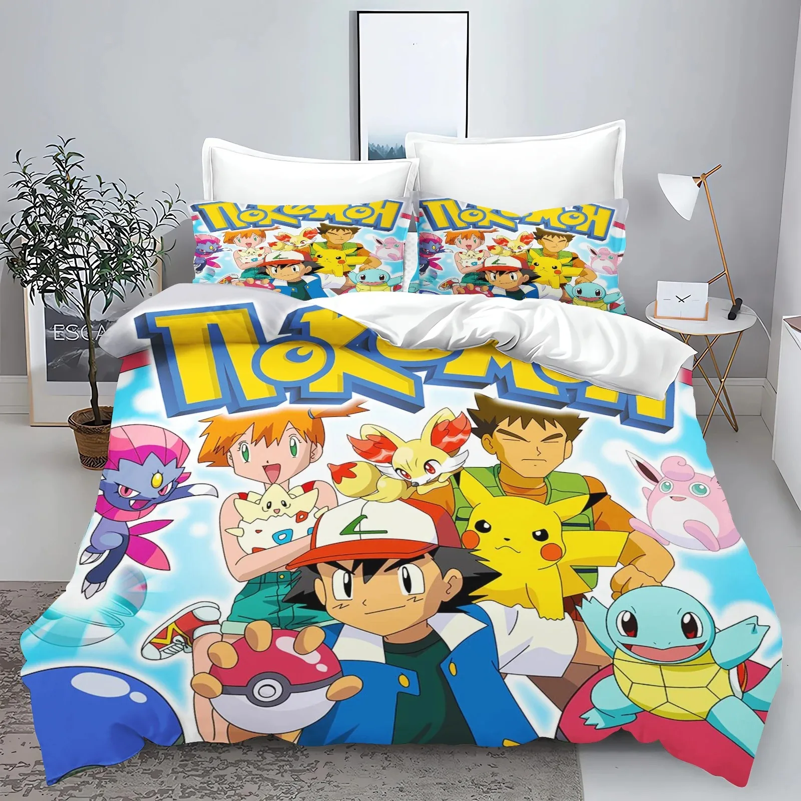 

Duvet cover pillowcase Pikachu, Pokémon cartoon print bedding set 3D, large king boy girl duvet cover set with pillowcase