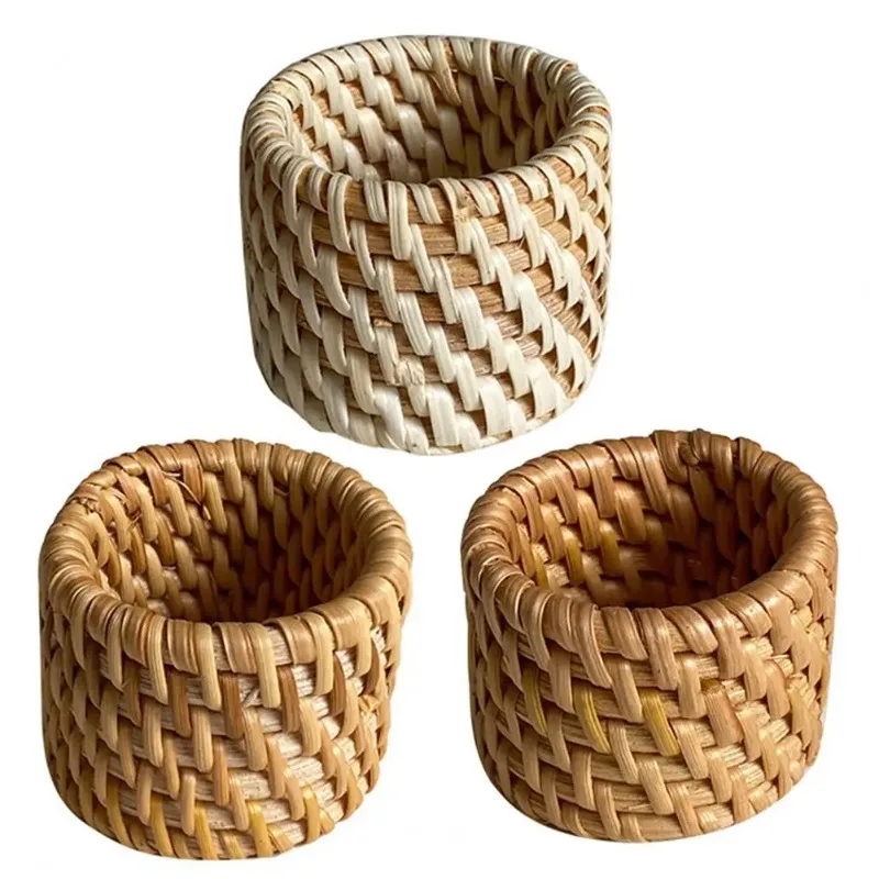 

Handwoven Rattan Napkin Rings Scandinavian Minimalist Reusable Tableware for Cloth Napkins Home Dining Decor