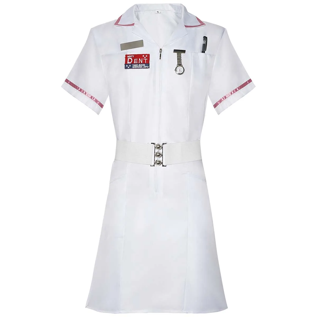 Adult Halloween Carnival Party Clown Joker Cosplay White Nurse Uniform Costume view 2