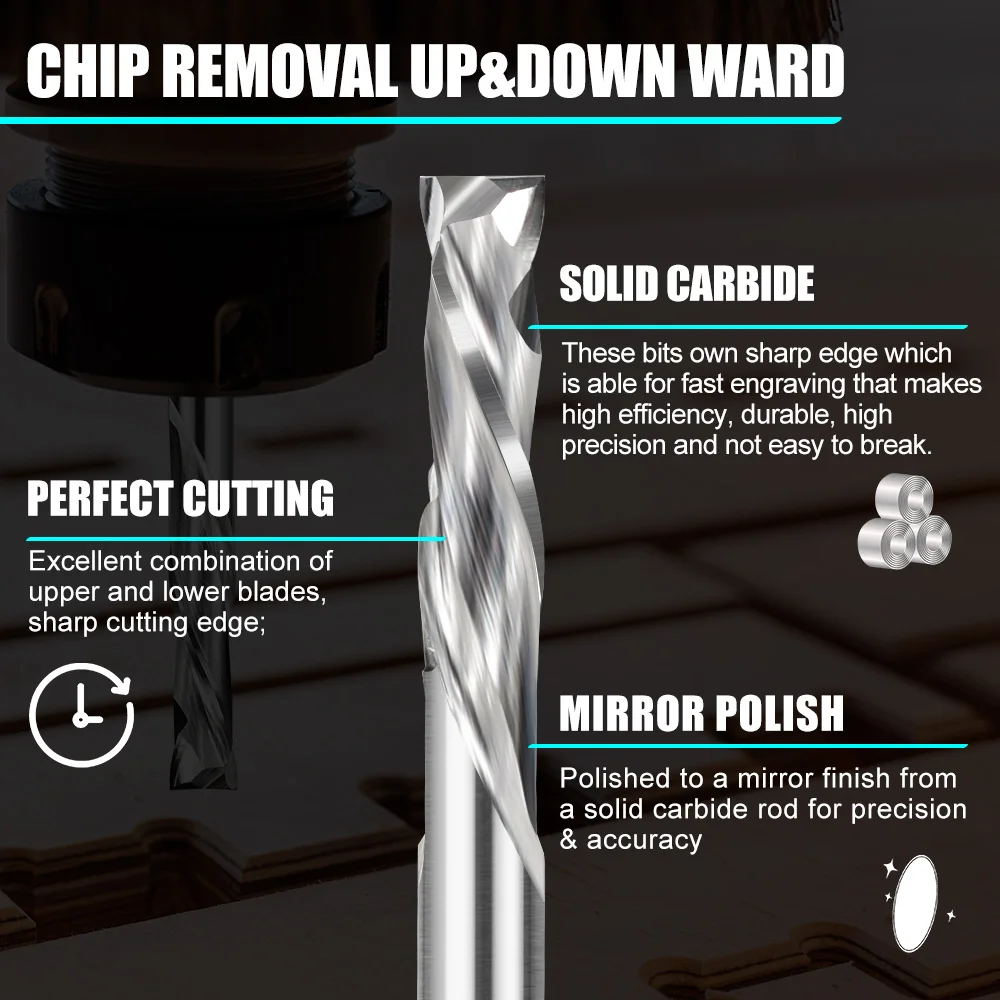 XCAN 1pc Up Down Cut Carbide Spiral Router Bit 1/8" Shank Compression End Mill 2 Flute CNC Router Bit Milling Cutter for Wood