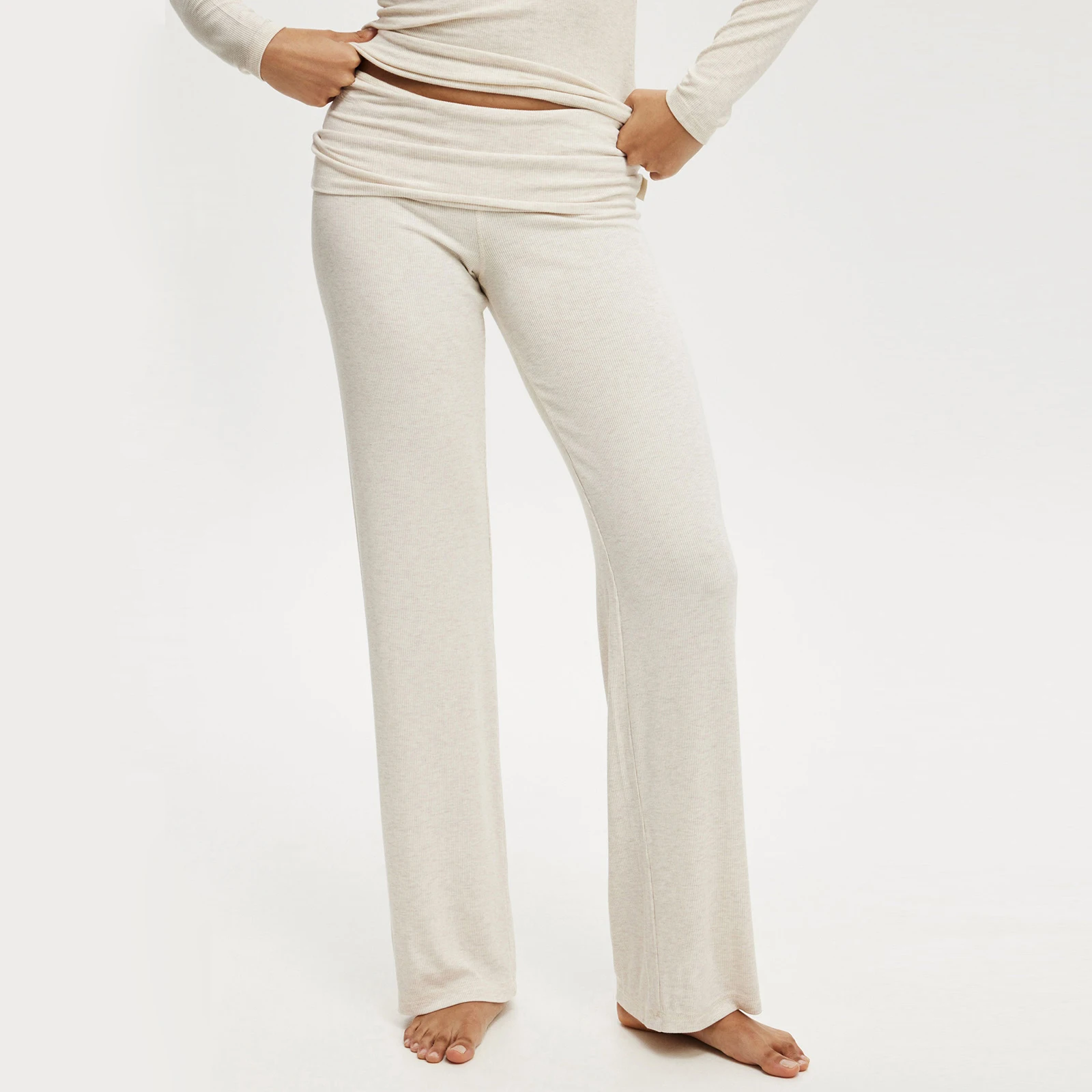 سراويل صيفية ربيعية طويلة للنساء سراويل عالية الخصر مع حزام خصر عريض مريح مستقيم الساق للارتداء اليومي