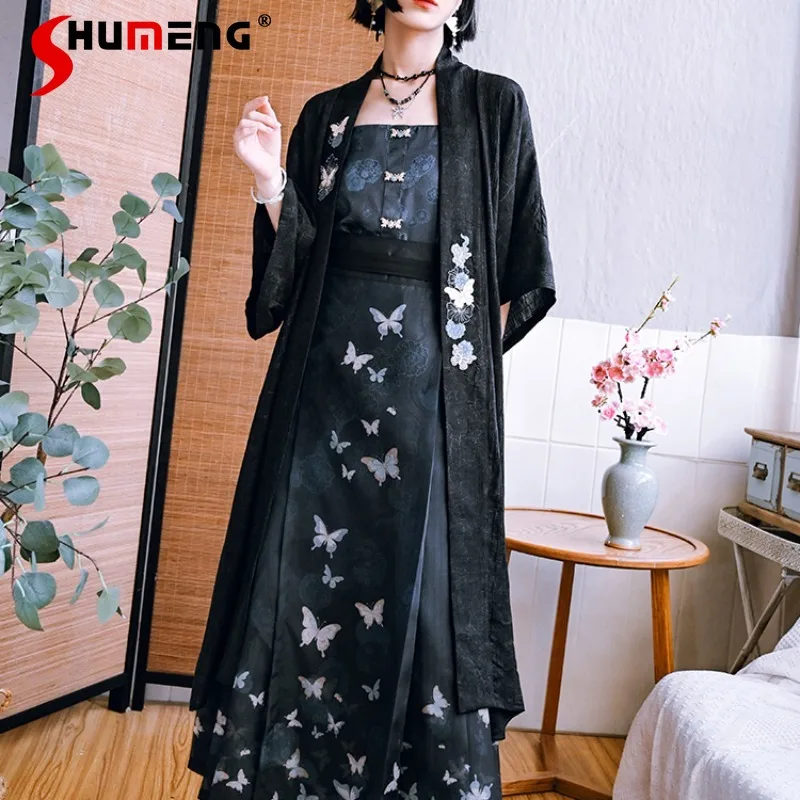 

2024 Summer New Women's Clothing Embroidered Long Shirt Improved Black Color Coat Outer Wear Loose Casual Cardigan Jacket Female