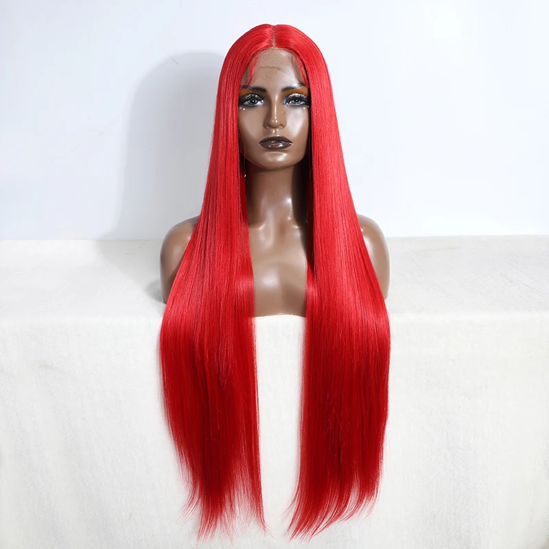 Synthetic Lace Front Wig 28Inch Long Straight Lace Wig Red Wig Women's Wig Wig For Black Women Straight Lace Front Wigs