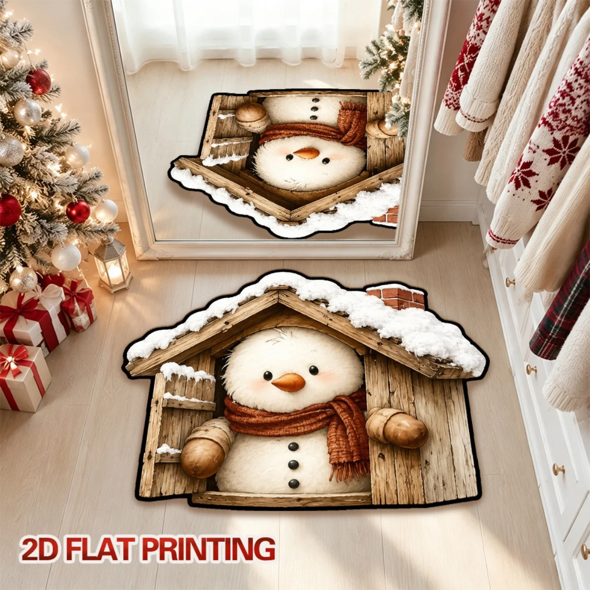 B16 Santa Claus Cartoon Doormat HOHOHO Holiday Decor Rug Irregular Shape Entrance Mat Indoor Home Ornament