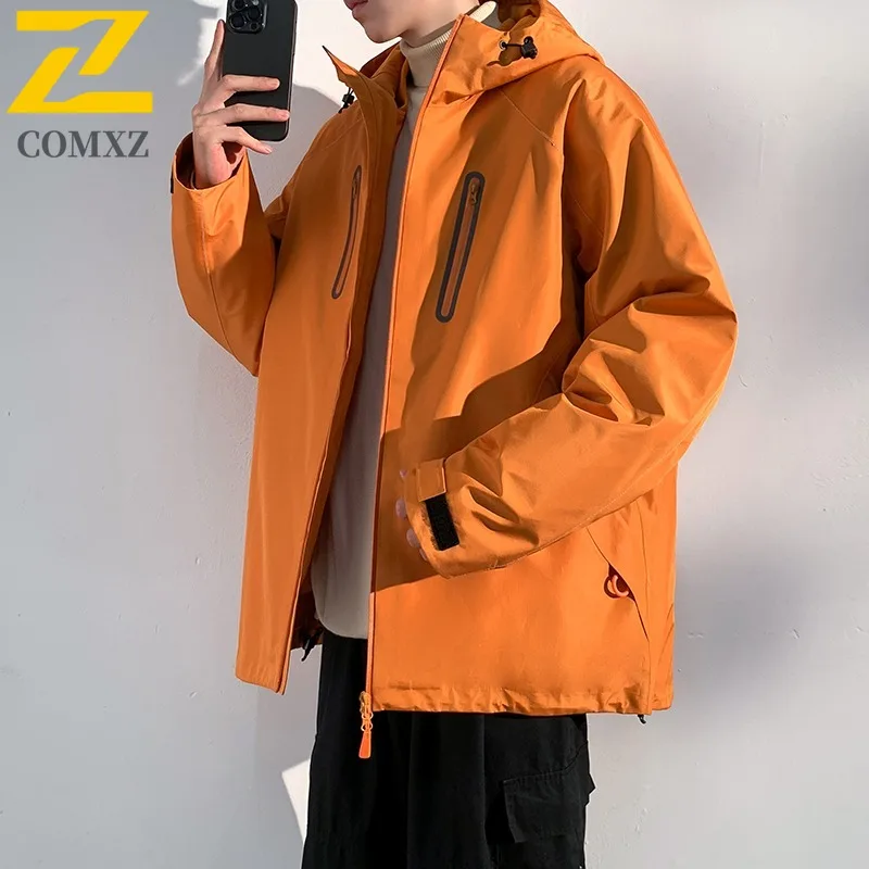 

Men Functional Jacket Spring Autumn Korean style Outdoor Waterproof Windproof Breathable Mountaineering Softshell Coat with Hood