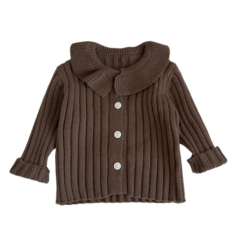 2024 Autumn New Girls Long Sleeve Knitted Cardigan Baby Girl Cute Peter Pan Collar Tops Cotton Infant Toddler Solid Casual Coat