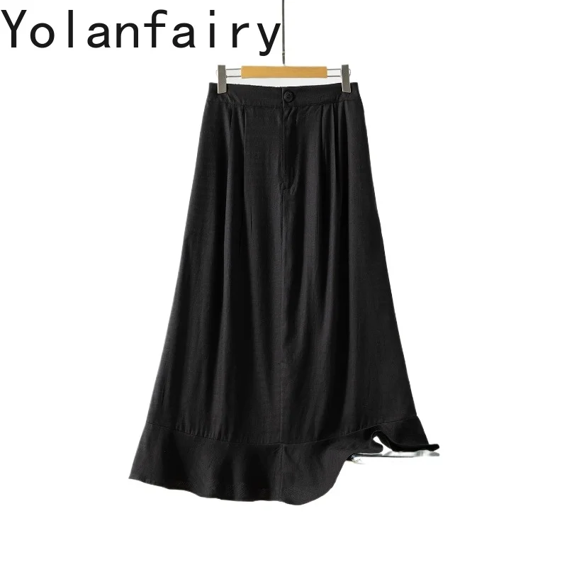 YOLANFAIRY 100% Real Mulberry Silk Skirts Woman Summer 2026 High Waist Black Skirt Elegant Women's Clothes Casual Skirt Zipper
