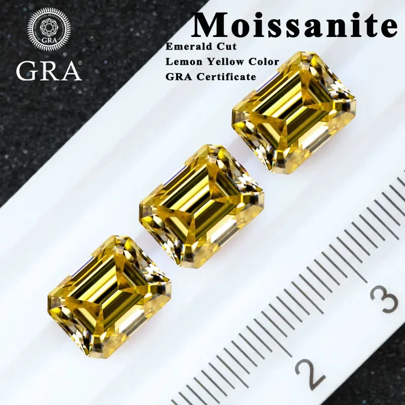 Moissanit Smaragdschliff Zitronengelbe Farbe Edelstein Laborgezüchteter Diamant Charms DIY Ring Halskette Ohrringe Materialien mit Zertifikat – Detail 4