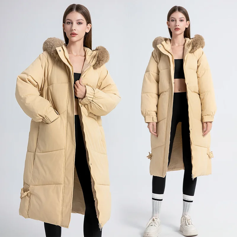 Women\'s Long Puffer Jacket A New Winter Elongated Padded Jacket Solid Color Korean Hood Casual Warmth Fashionable Popular Coats