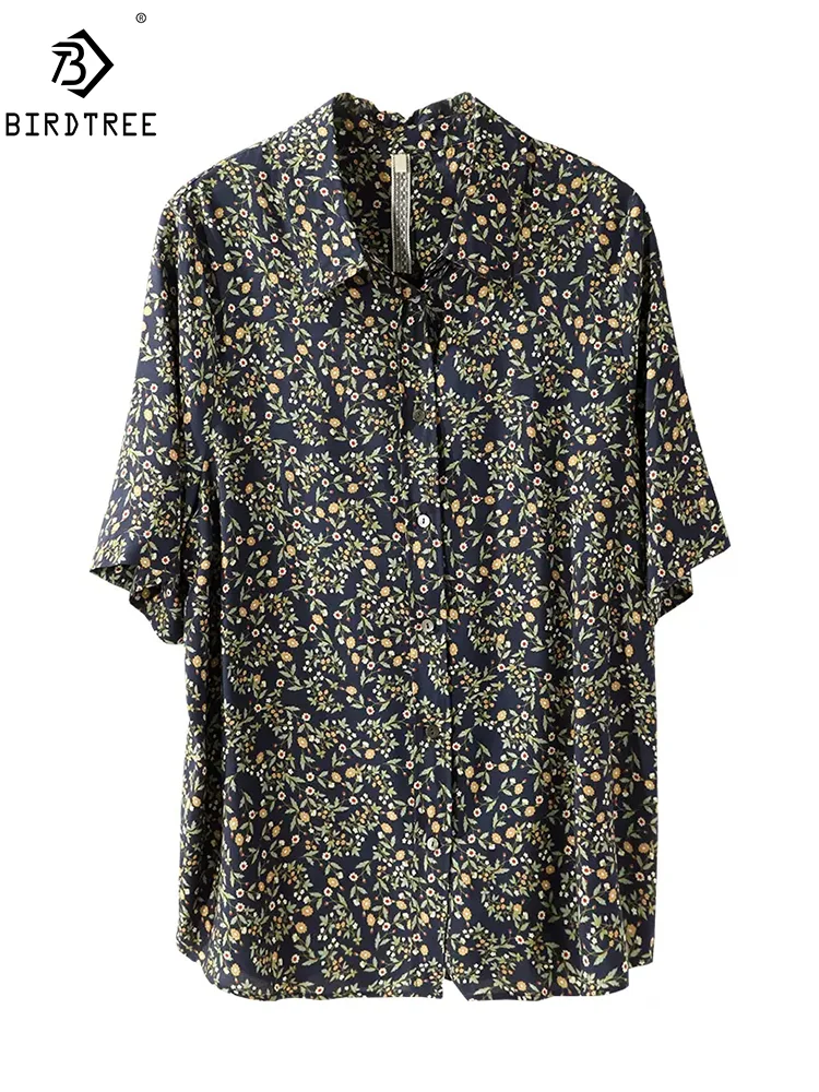 

BirdTree, 20% Real Silk Elegant Retro Shirt, Women Half Sleeves Floral, Fashion Casual OL Blouses, 2024 Summer New Tops T43065QM