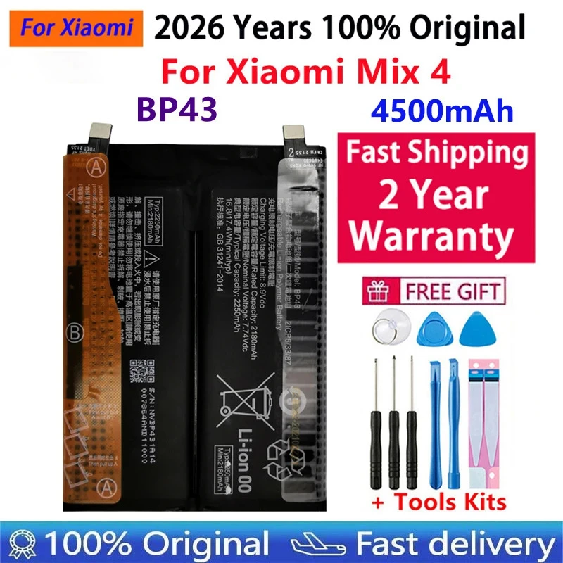 Bateria Original BP43 de 4500mAh para Xiaomi Mi Mix4, Bateria para Smartphone, Envio Rápido + Ferramentas