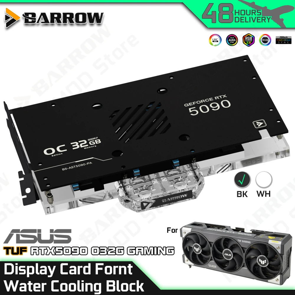 

Блок водяного охлаждения карты Barrow Display Card для игровой видеокарты ASUS TUF RTX 5090 O32G с задней панелью, корпус ПК MOD BS-AST5090-PA