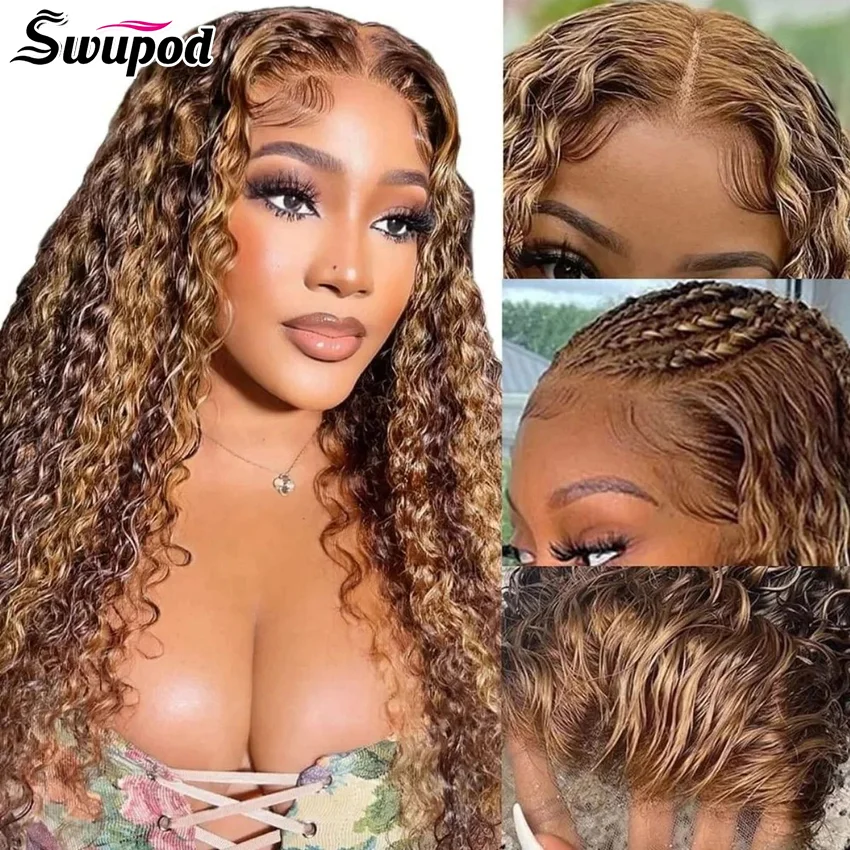 13x4 HD Lace Front Wig for Women Water Deep Wave Remy Human Hair P4/27 Piano Ombre Blonde Brown Highlight Glueless Pre Plucked