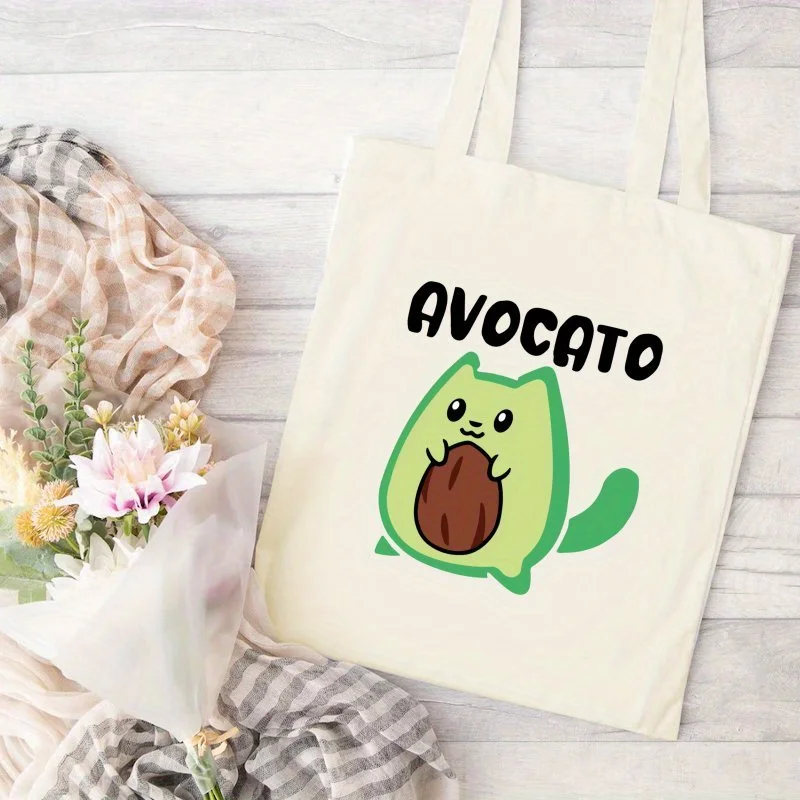 A Fashion Cat Theme print canvas tote bag, suitable for daily use, shopping, school, and travel
