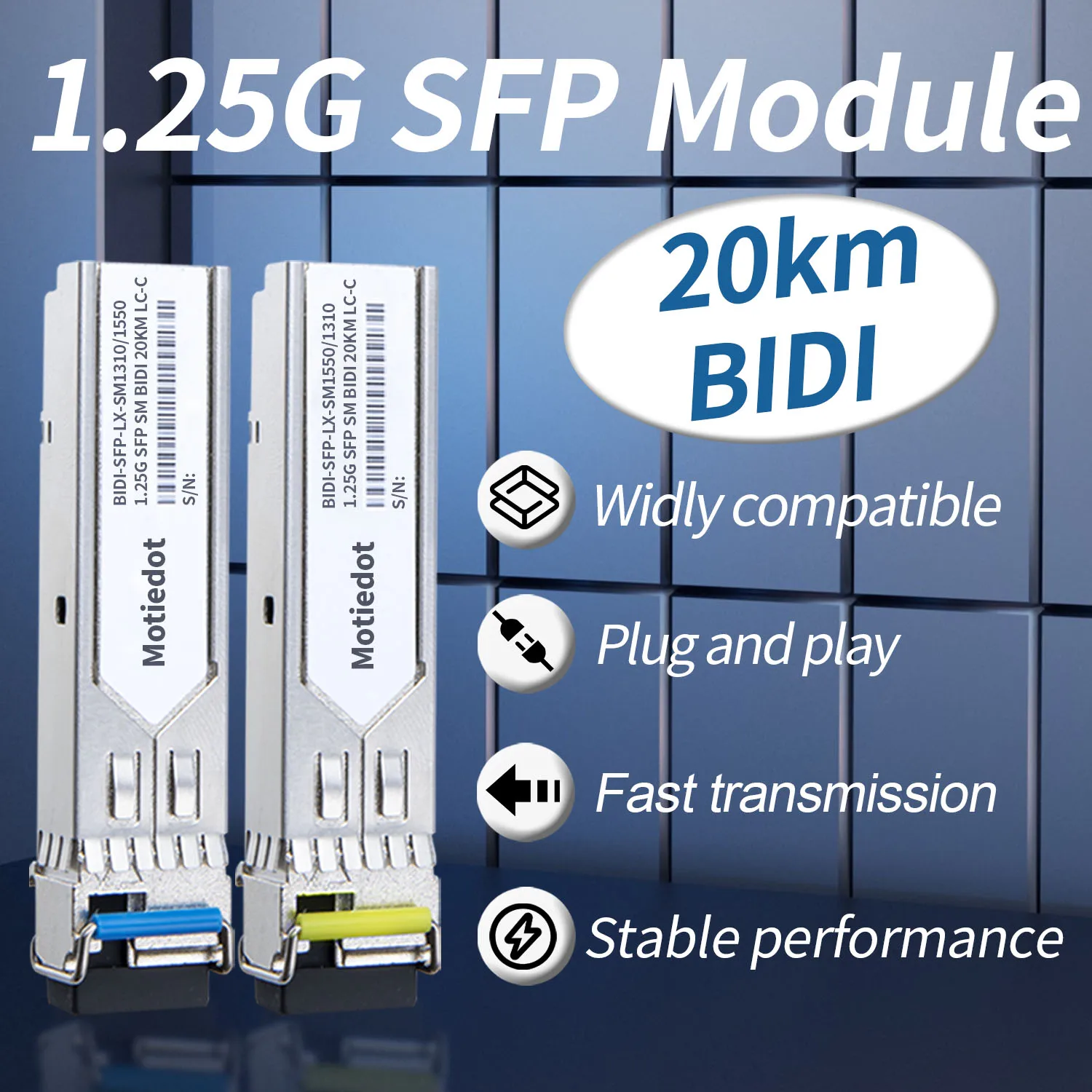 1.25Gb Bidi SFP Module LC Single Fiber Optical Transceiver Gigabit 20km 1310nm/1550nm Simplex for switch