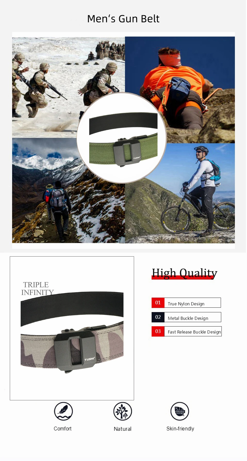 Sturdy Metal Automatic Buckle Hard Tactical Belt Double Layer Thickened Hanging Gun Belts For Men Outdoor 3.8cm Width Waistband