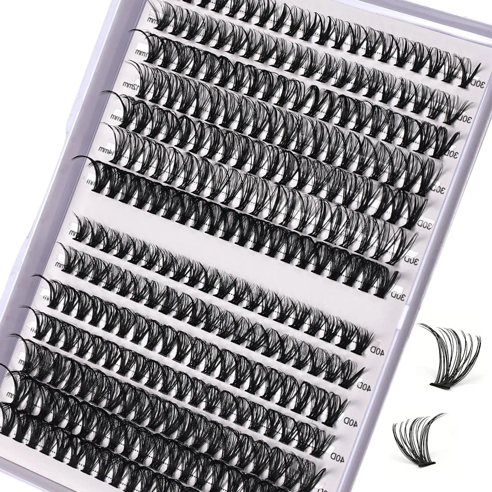 280pcs 30D/40D Mixed Length Reusable Cluster Lashes 9-15mm DIY Individual Wispy Eyelash Extensions for Eyebrow Styling
