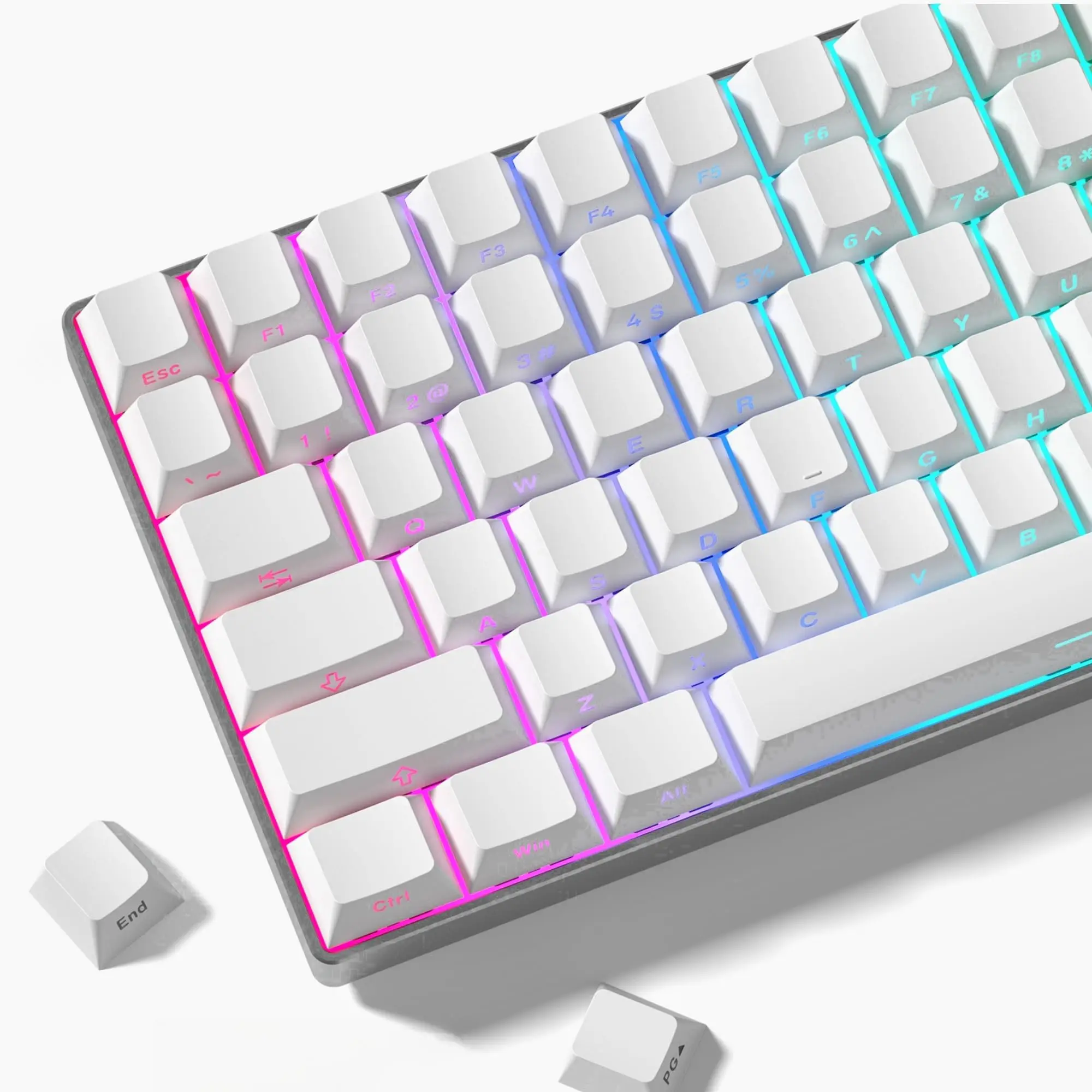 

White Side Printed Shine Through Keycaps Double Shot PBT Keycaps 123 Keys Cherry Profile for MX Switches Mechanical Keyboard