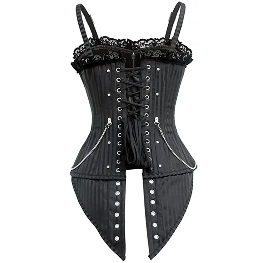 Overbust Corset ผู้หญิงเซ็กซี่ Gothic Corselet ลายซิป Buckled Steampunk Bustier Top Vest Punk Rock สไตล์เสื้อผ้า