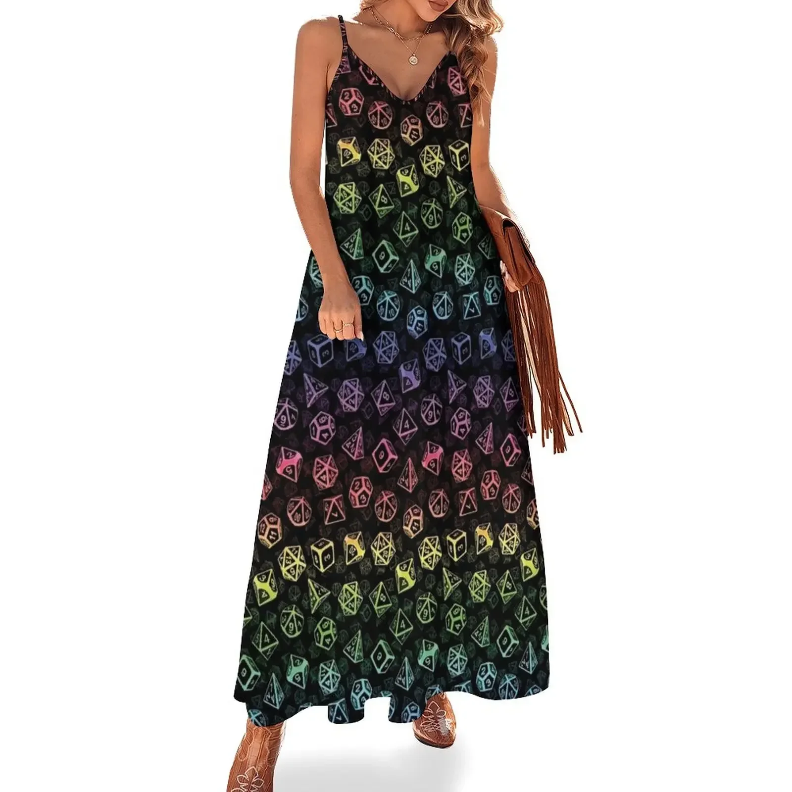 

D20 Dice Set Pattern (Rainbow) Sleeveless Dress dress women summer Women's summer dress Summer skirt