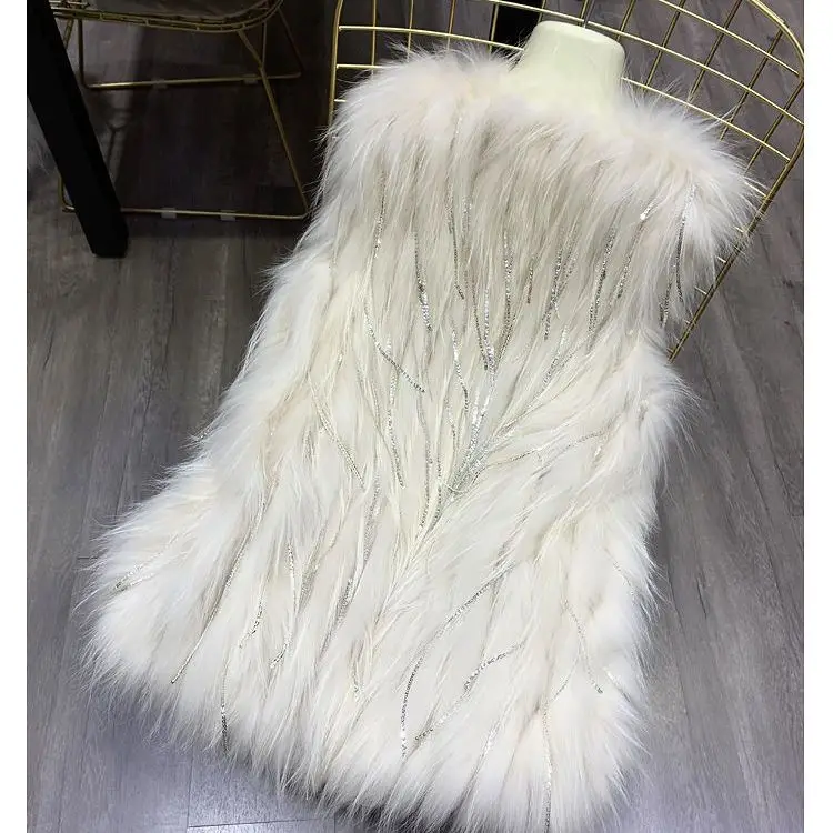 2025  New Autumn and Winter Knitted Fur Vest  Coat Women Mid-Length Casual and versatile Fashion Tassel loose  XT1796