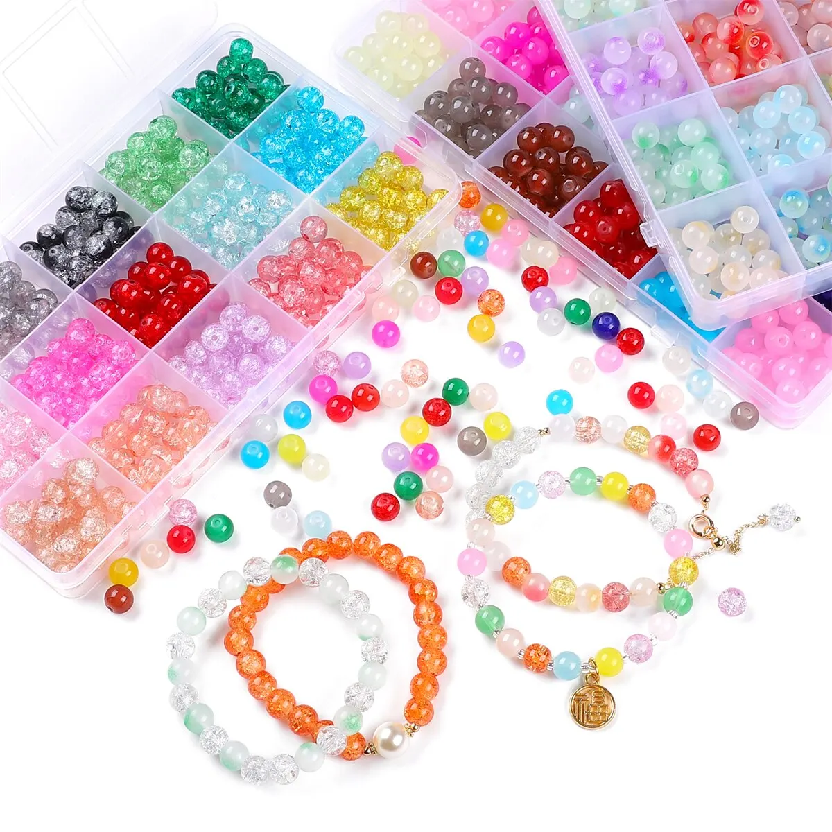 200pcs Box Filled with Broken Glass Beads, Loose Beads, DIY Handmade Bracelets, Necklaces, Beads, Jewelry Accessories