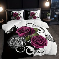 3pcs White Red Romantic Roses Bedding Set Soft Duvet Cover Set King Queen Twin Single Size Bithday Gift for Sister Room Decor
