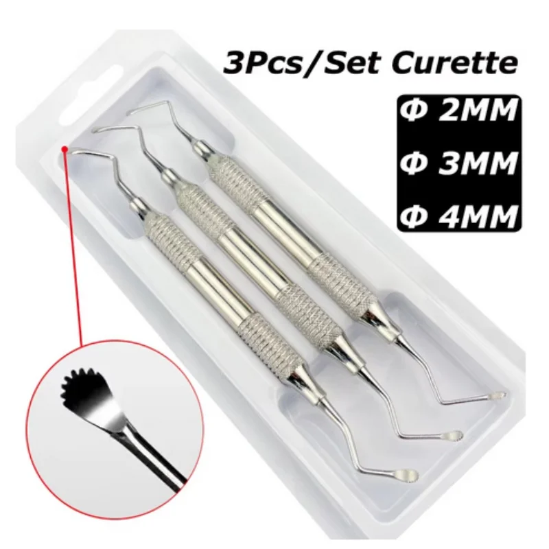 3 sztuk/zestaw Dental Curette Scaler postrzępione Curettes skaler dentystyczny Gracey Bone Curette implant narzędzia dentystyczne ze stali nierdzewnej