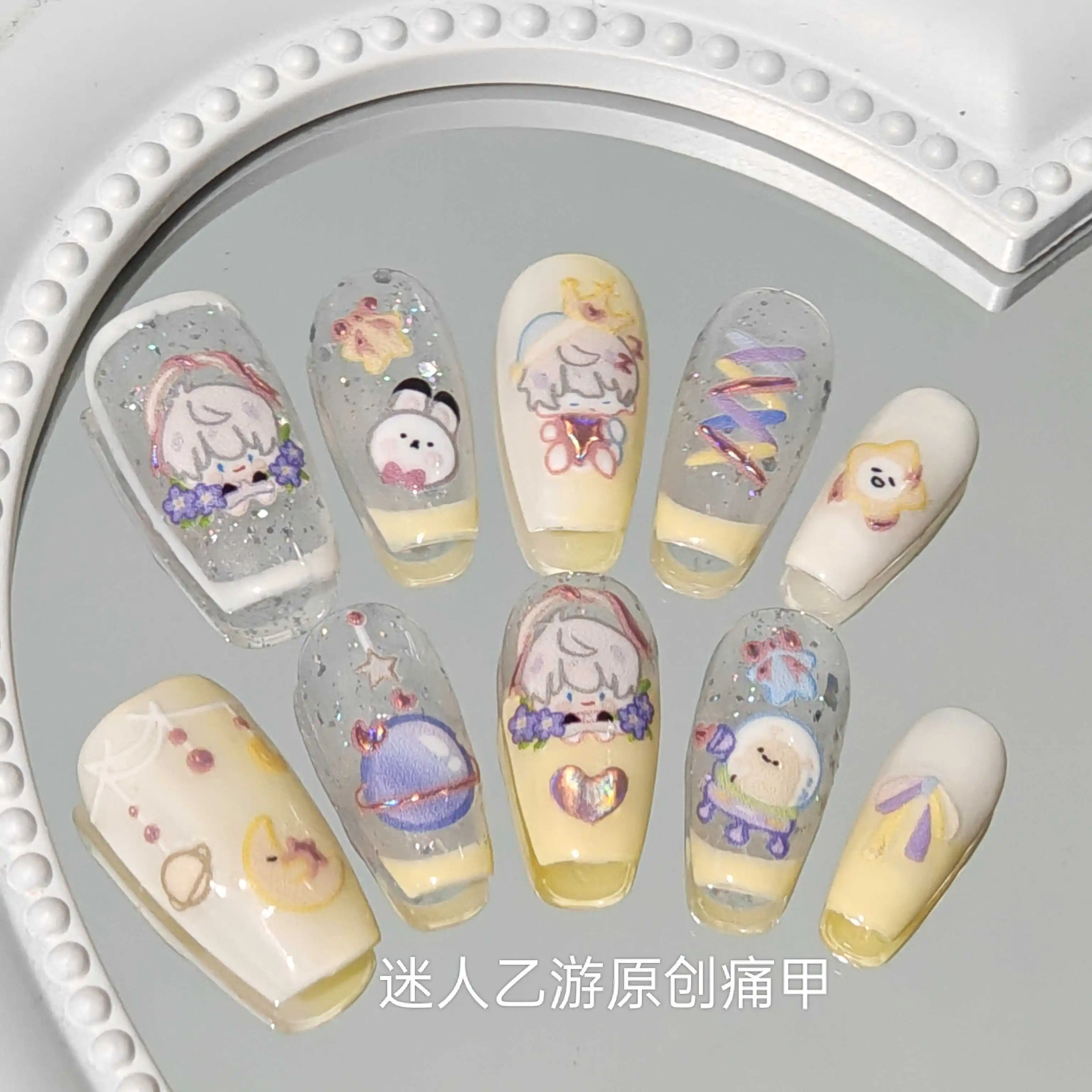 Anime Love and Deepspace Xavier Cosplay Cartoon Student Pure Handmade Press-on Nails Ornament Mascot Collection Accessory Gift