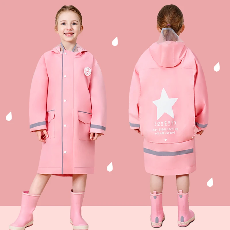 Hooded Waterproof Raincoat Jacket Macaron Color Cute Children's Thin Suit Schoolbag Big Kid Poncho Household Supplies Rain Coat