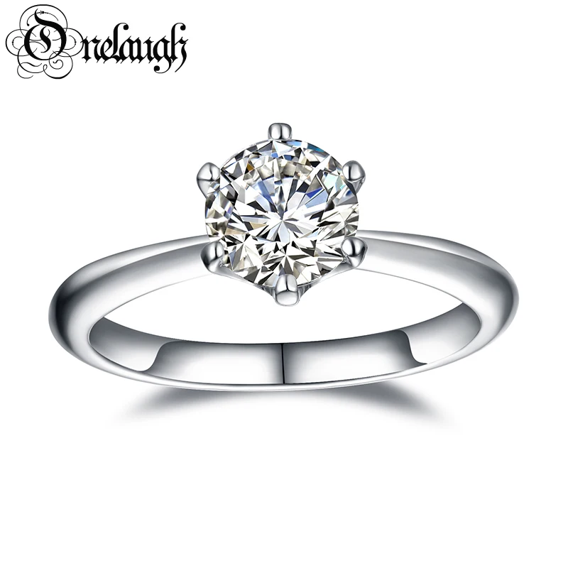 Onelaugh 1ct 2ct 3ct Round Brilliant Cut D Moissanite Diamond Ring For Women 925 Sterling Silver 18K Gold Plated Engagement Ring