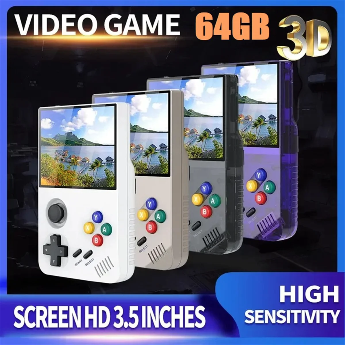 M19 Retro Video Game Console 64G Handheld Classic Nostalgic Arcade Game Console 3D Joystick Up to 25 Simulator for GBA D