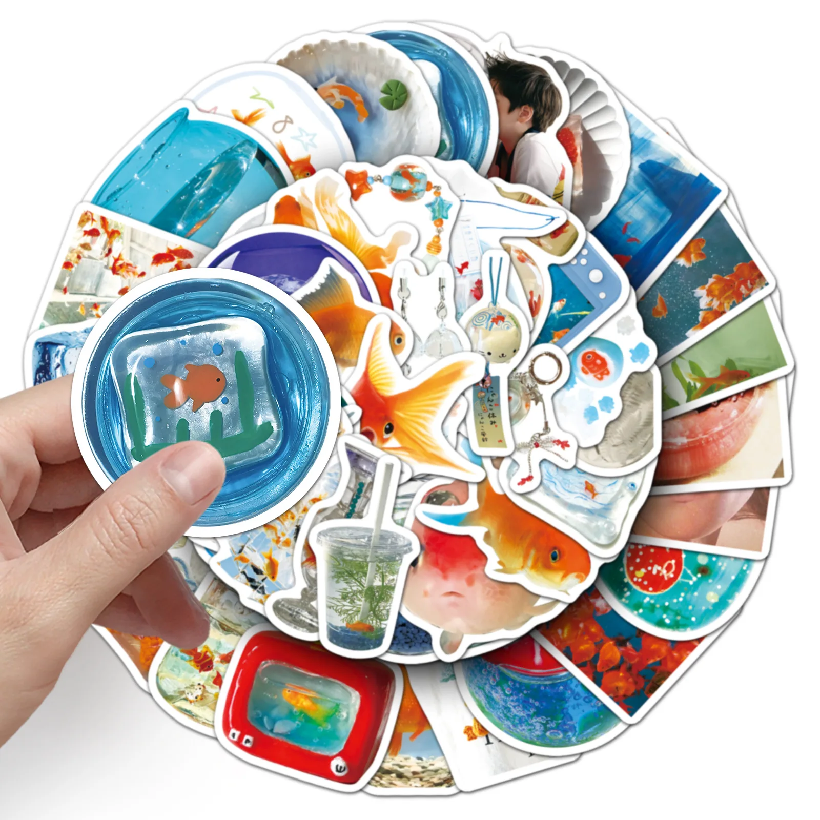50PCS Ins Style Cartoon Goldfish Fish Tank Graffiti Stickers Decorate Water Cup Fridge Fish Tank Laptop Gift Box Removable Decal