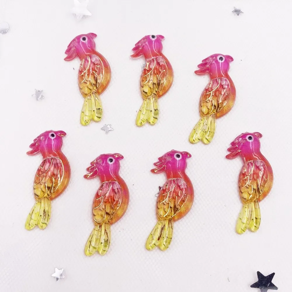 10pcs Resin Shiny Colorful Parrot Flatback Rhinestone Scrapbook 1 Hole Wedding Applique DIY Ornaments Crafts SH32